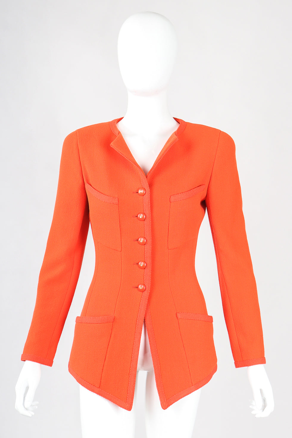 Recess Designer Consignment Vintage Chanel Pointed Hem Bouclé Jacket Los Angeles Resale