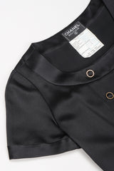 Recess Designer Consignment Vintage Chanel Double Breasted Drop Waist Satin Uniform Dress Los Angeles Resale