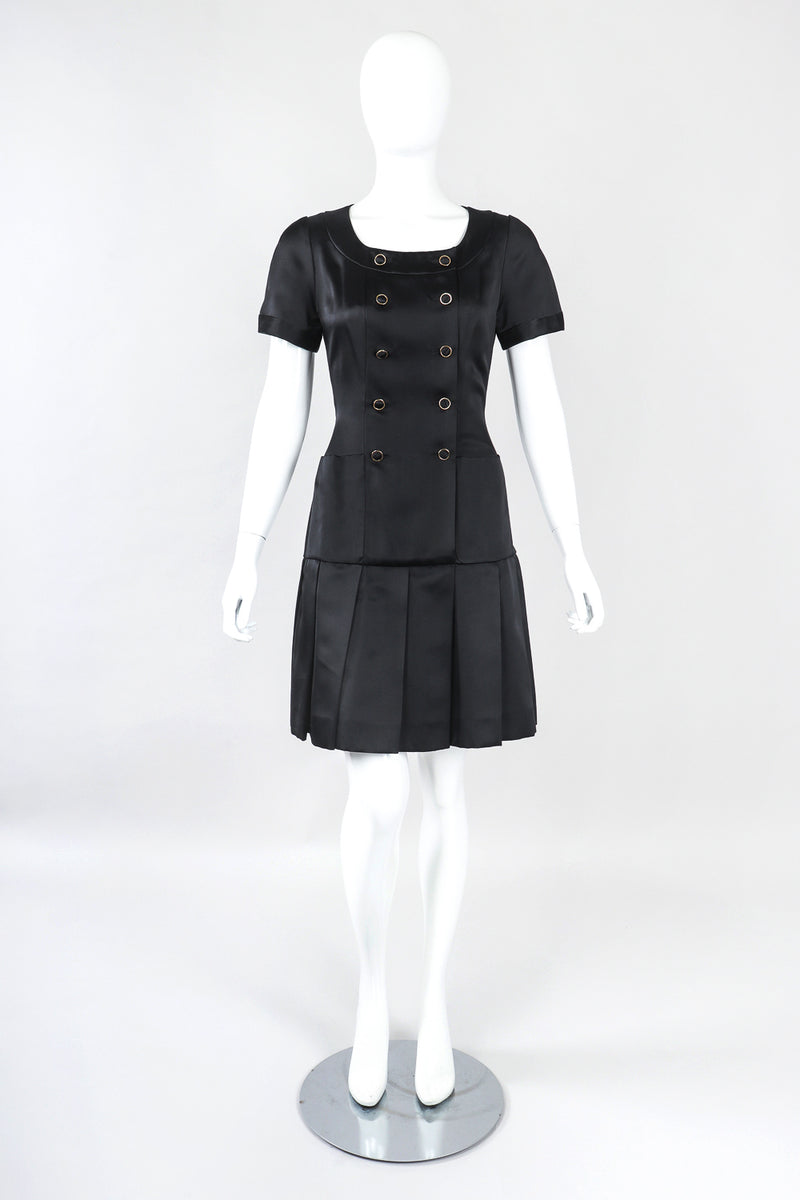 Recess Designer Consignment Vintage Chanel Double Breasted Drop Waist Satin Uniform Dress Los Angeles Resale