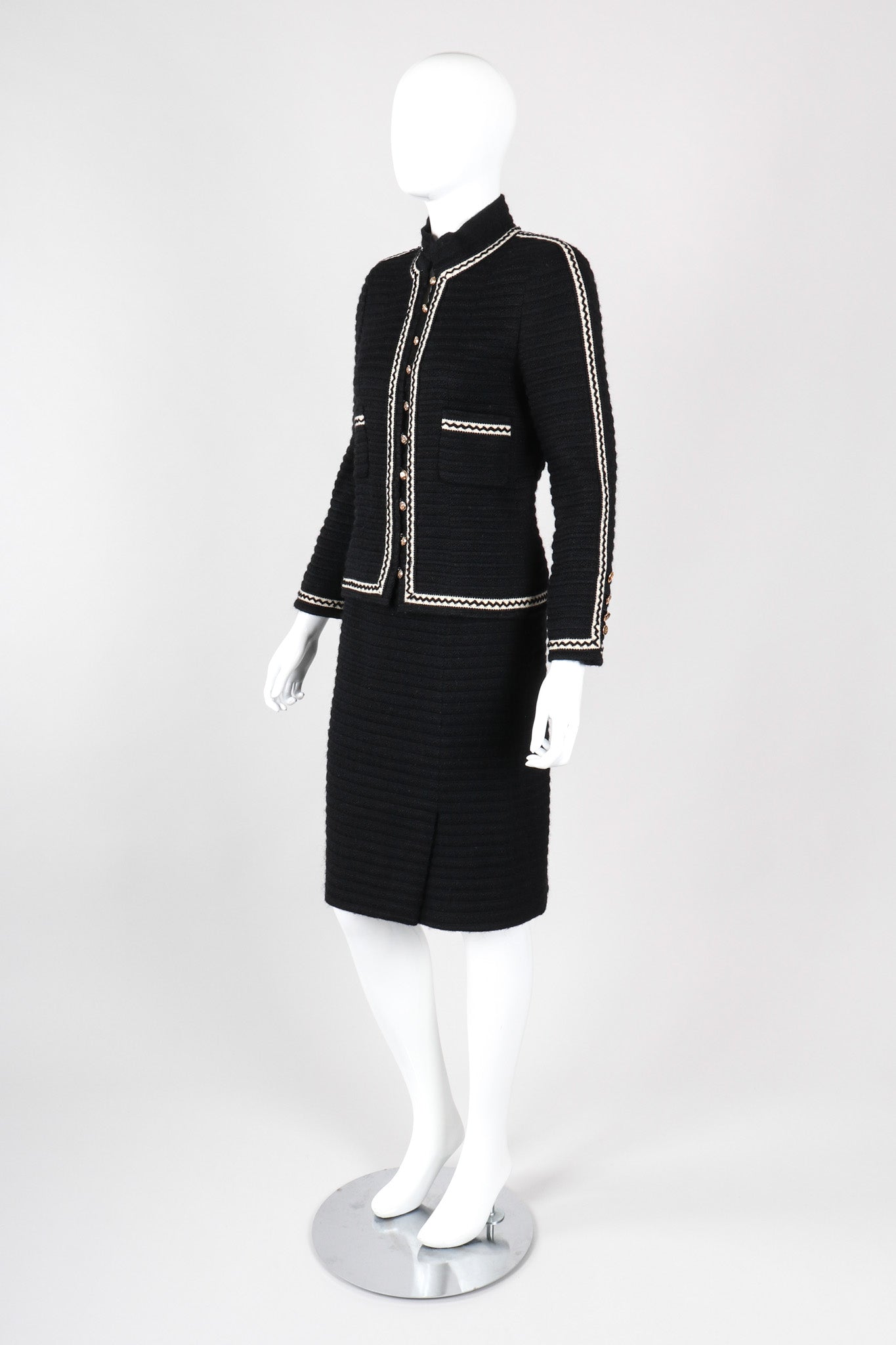 Recess Los Angeles Vintage Chanel Textured Rib Zig Zag Boucle Wool Jacket & Skirt Set