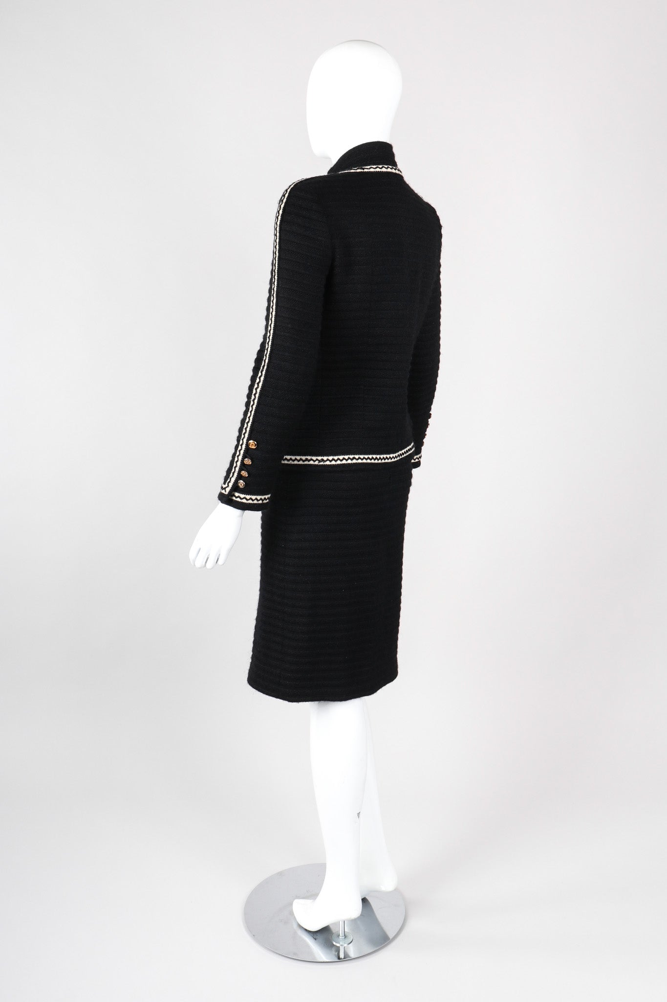 Recess Los Angeles Vintage Chanel Textured Rib Zig Zag Boucle Wool Jacket & Skirt Set