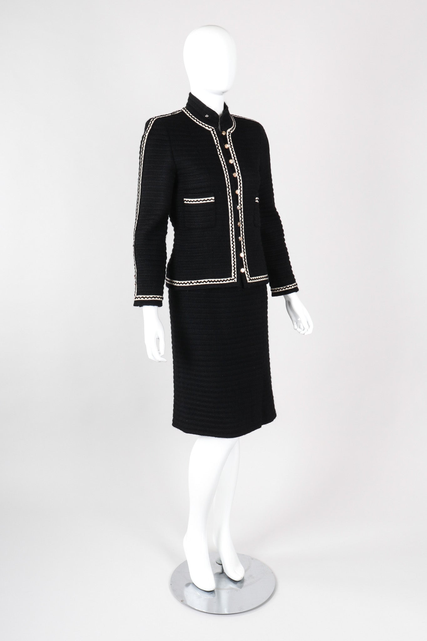 Recess Los Angeles Vintage Chanel Textured Rib Zig Zag Boucle Wool Jacket & Skirt Set