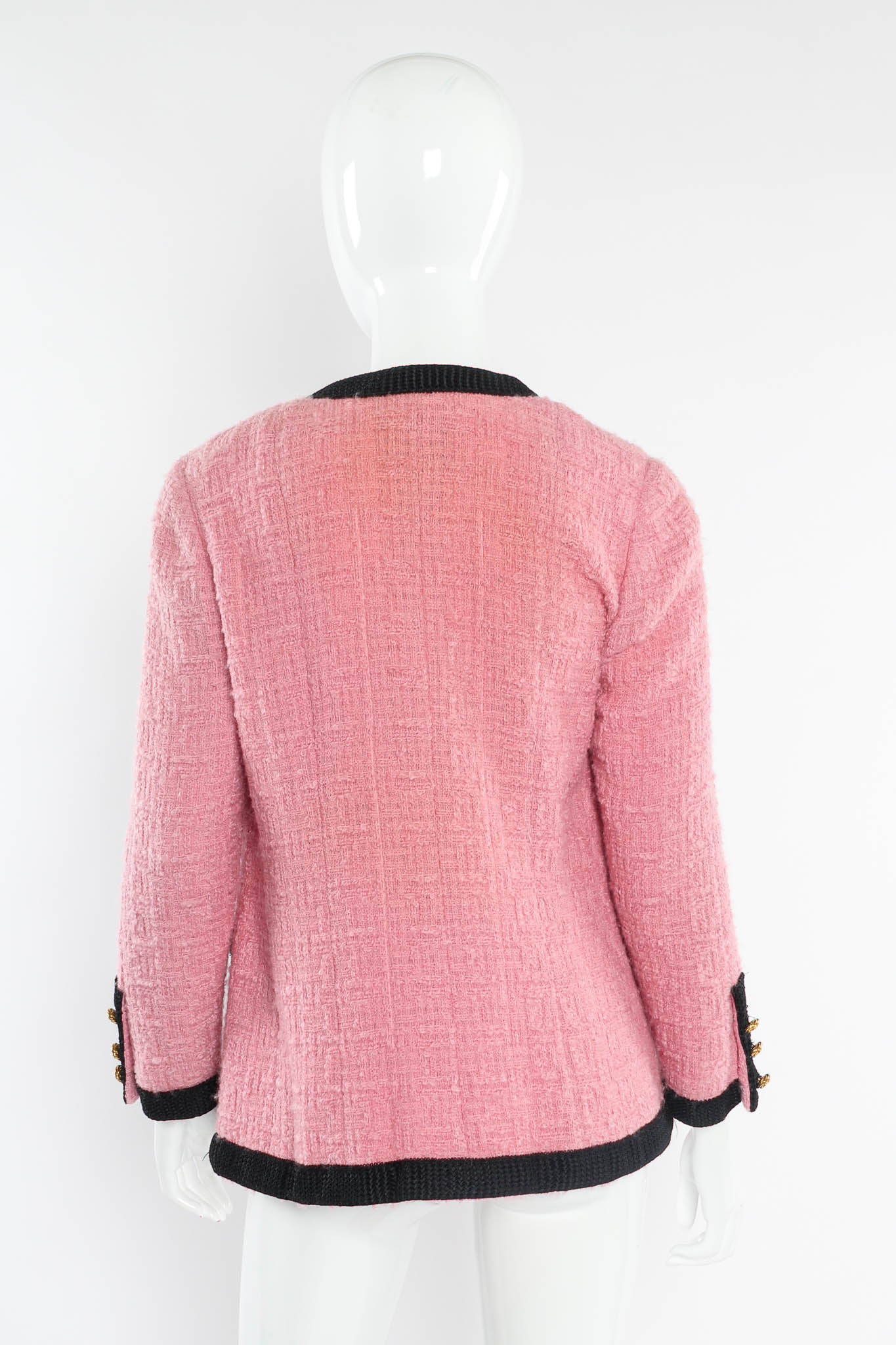 Vintage Chanel Boucle Jacket & Skirt Set on Mannequin Jacket Back at Recess LA