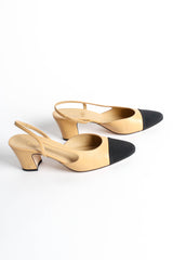 Vintage Chanel Leather Grosgrain Cap Toe Slingback Heels side @ Recess Los Angeles