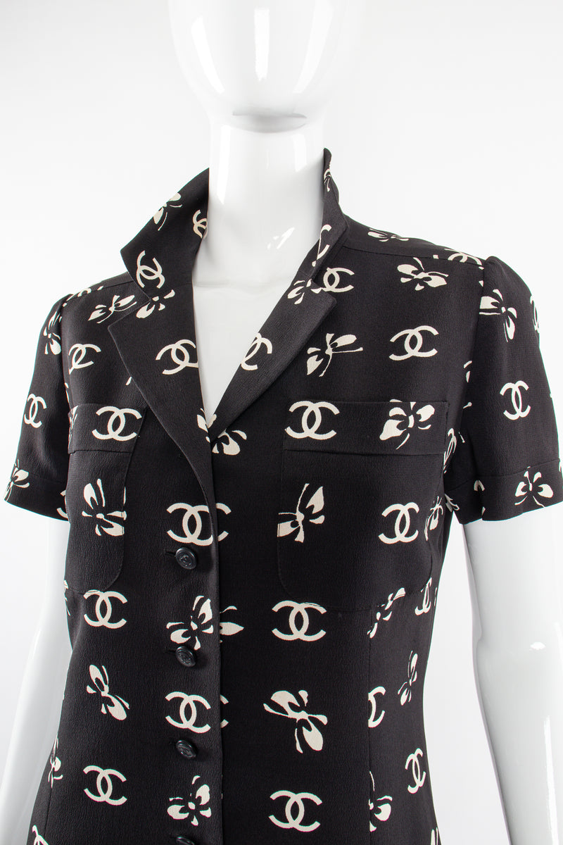 Vintage Chanel 1997 Cruise Bow Butterfly CC Logo Print Dress on mannequin collar @ Recess LA