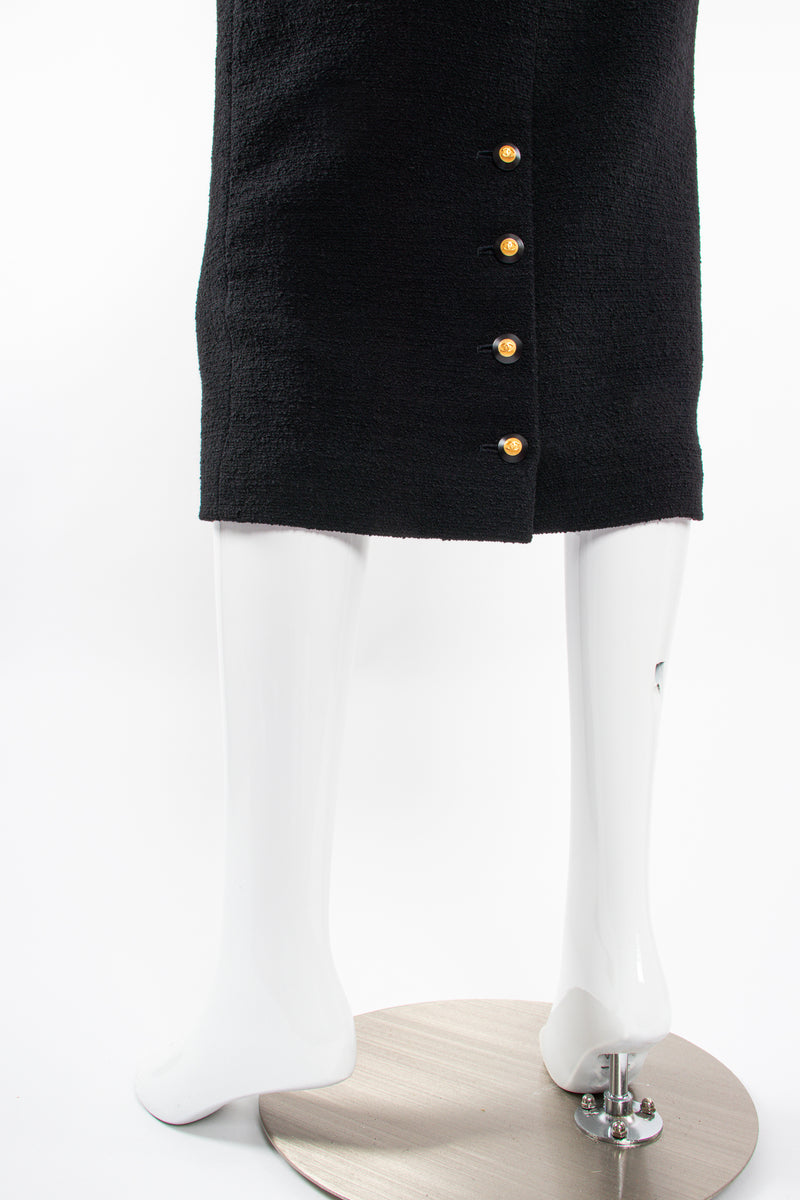 Vintage Chanel 1993 AW Bouclé Midi Pencil Hobble Skirt on Mannequin button vent @ Recess LA