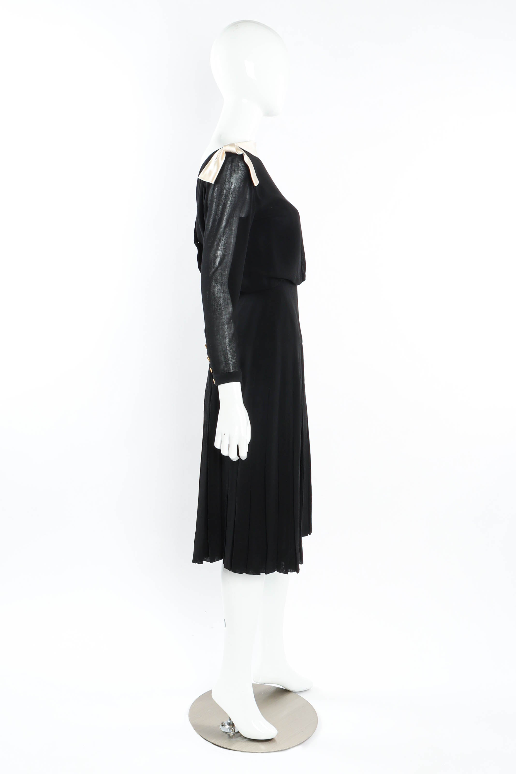 Vintage Chanel CC Pleated Wrap Dress mannequin front mannequin side reverse side @ Recess LA