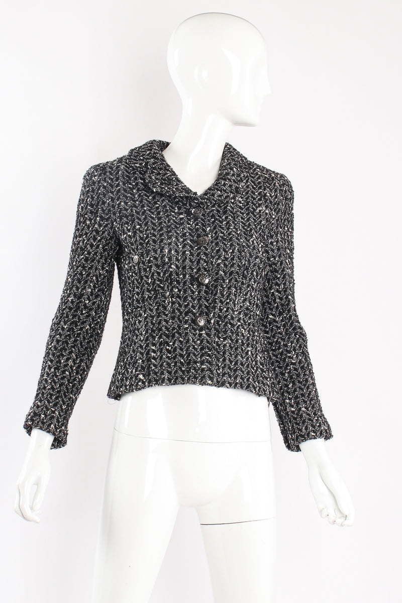 Vintage Chanel 1997A Chevron Tweed Jacket Set on Mannequin front at Recess LA