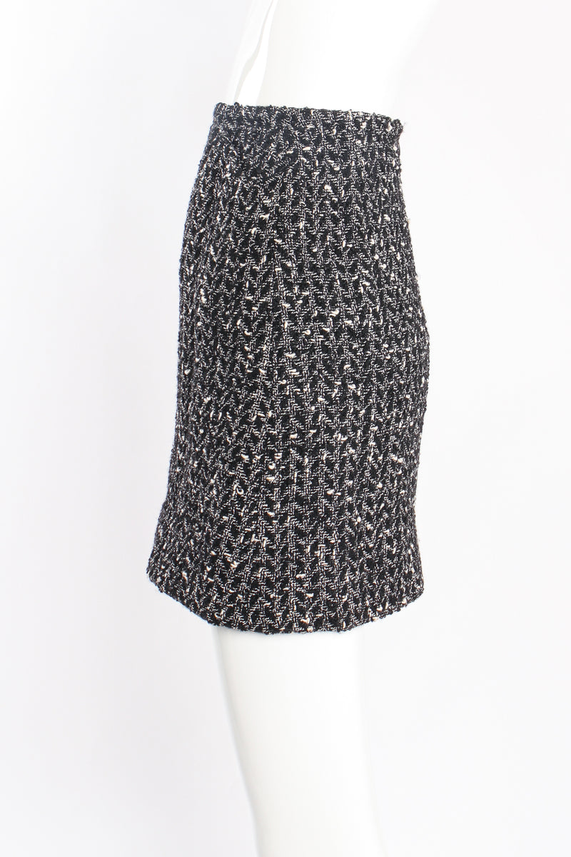 Vintage Chanel 1997A Chevron Tweed Skirt Set on Mannequin side at Recess LA