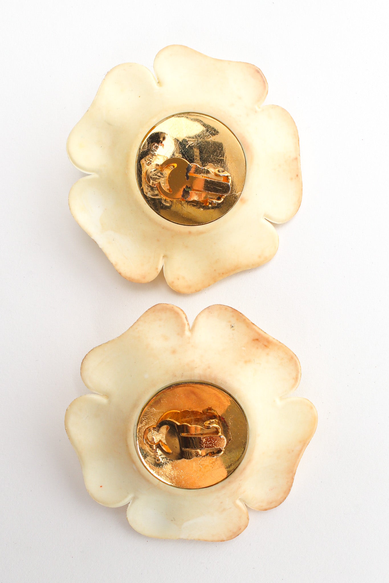 Vintage Chanel 1990s Camellia Flower Earrings back @ Recess LA