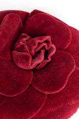 Vintage Chanel Velvet Camellia Flower Pin center front close @ Recess LA