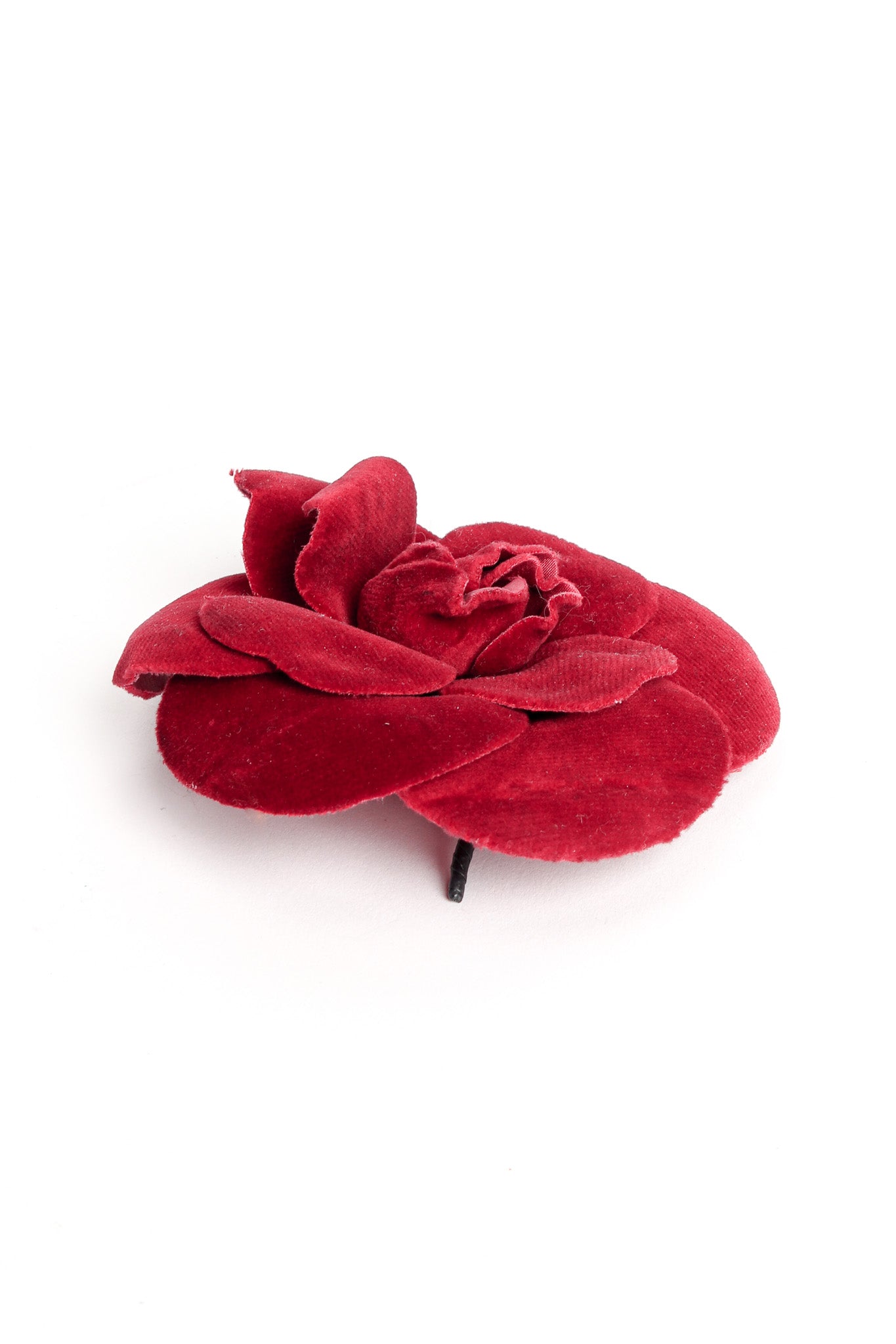 Vintage Chanel Velvet Camellia Flower Pin flat side @ Recess LA