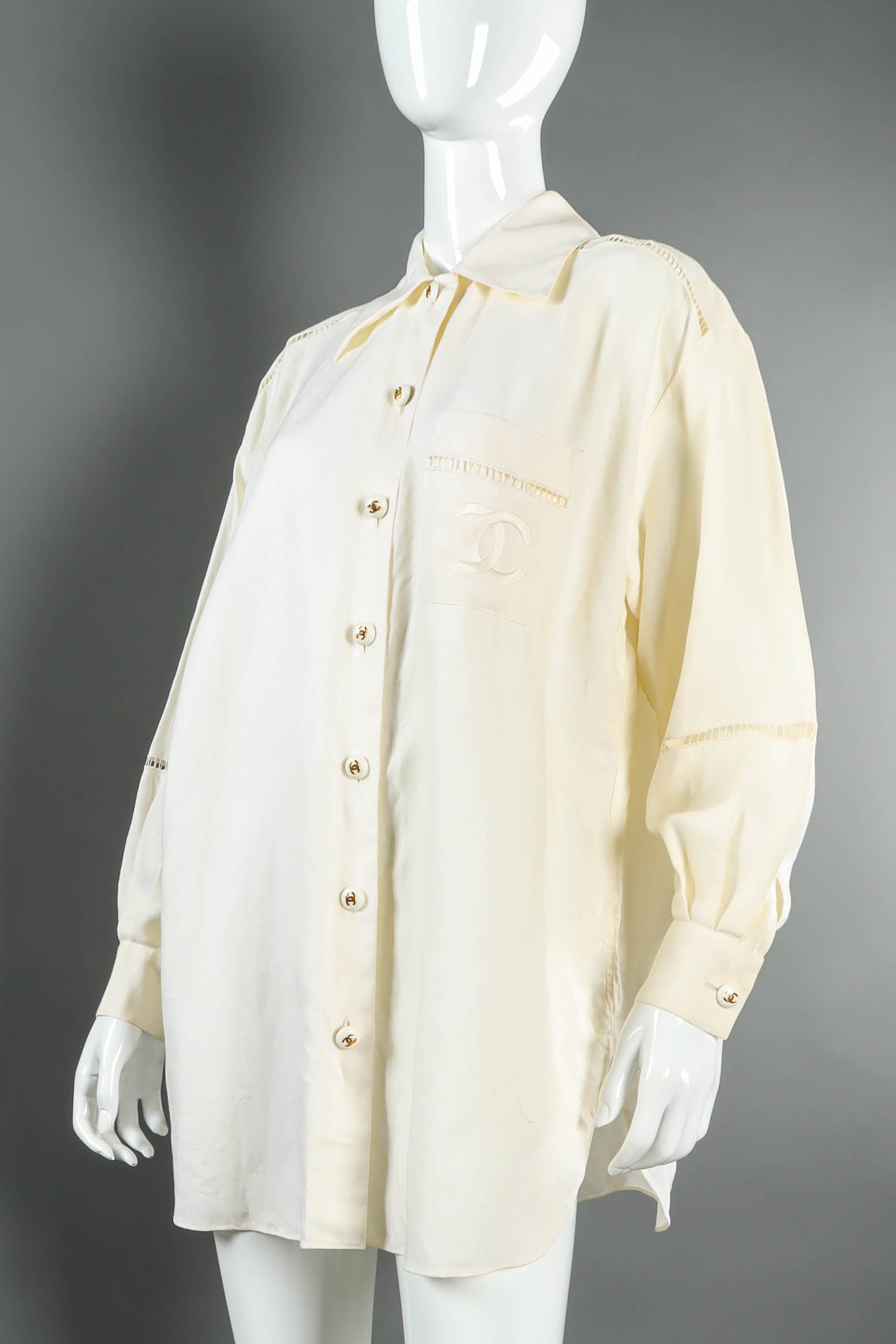 Vintage Chanel Linen Cutout Blouse mannequin angle @ Recess Los Angeles