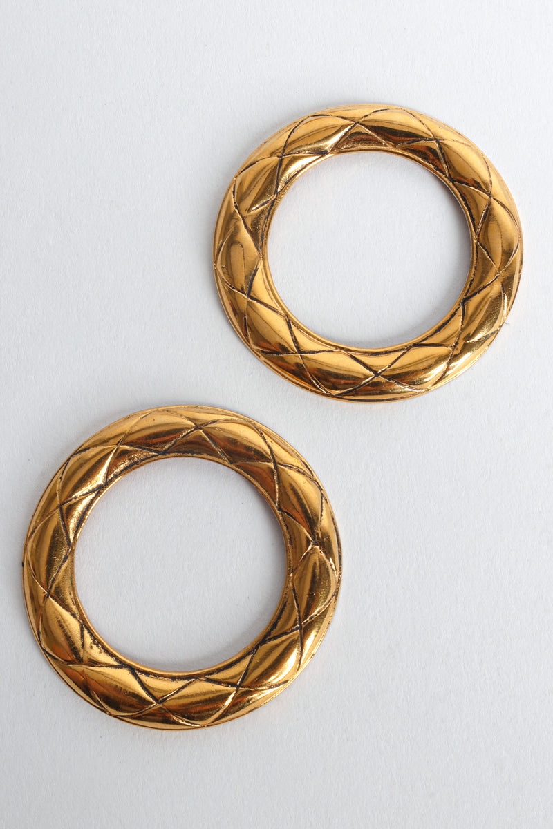 Vintage Chanel 1980s Quilt Pattern Hoop Multi Earrings hollow round hoop @ Recess LA