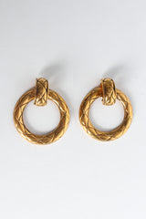 Vintage Chanel 1980s Quilt Pattern Hoop Multi Earrings front flat @ Recess LA