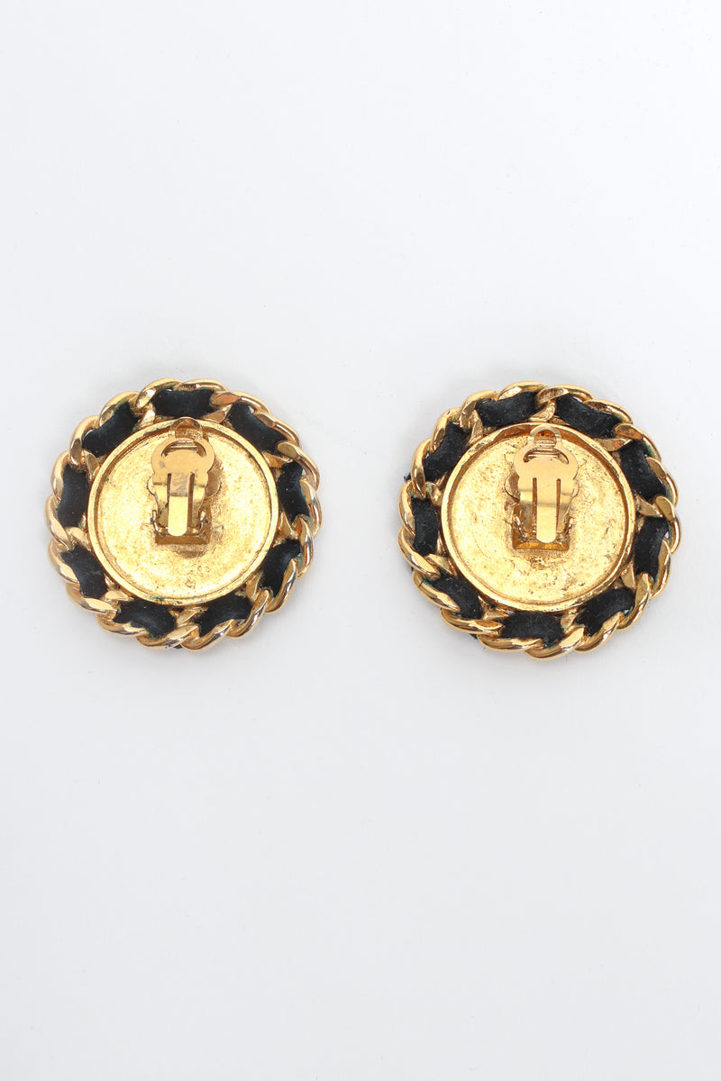 Vintage Chanel 1987 Mademoiselle Silhouette Leather Earrings back @ Recess LA