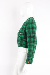 Vintage Chanel Bouclé Plaid Tweed Wrap Jacket on Mannequin side at Recess Los Angeles