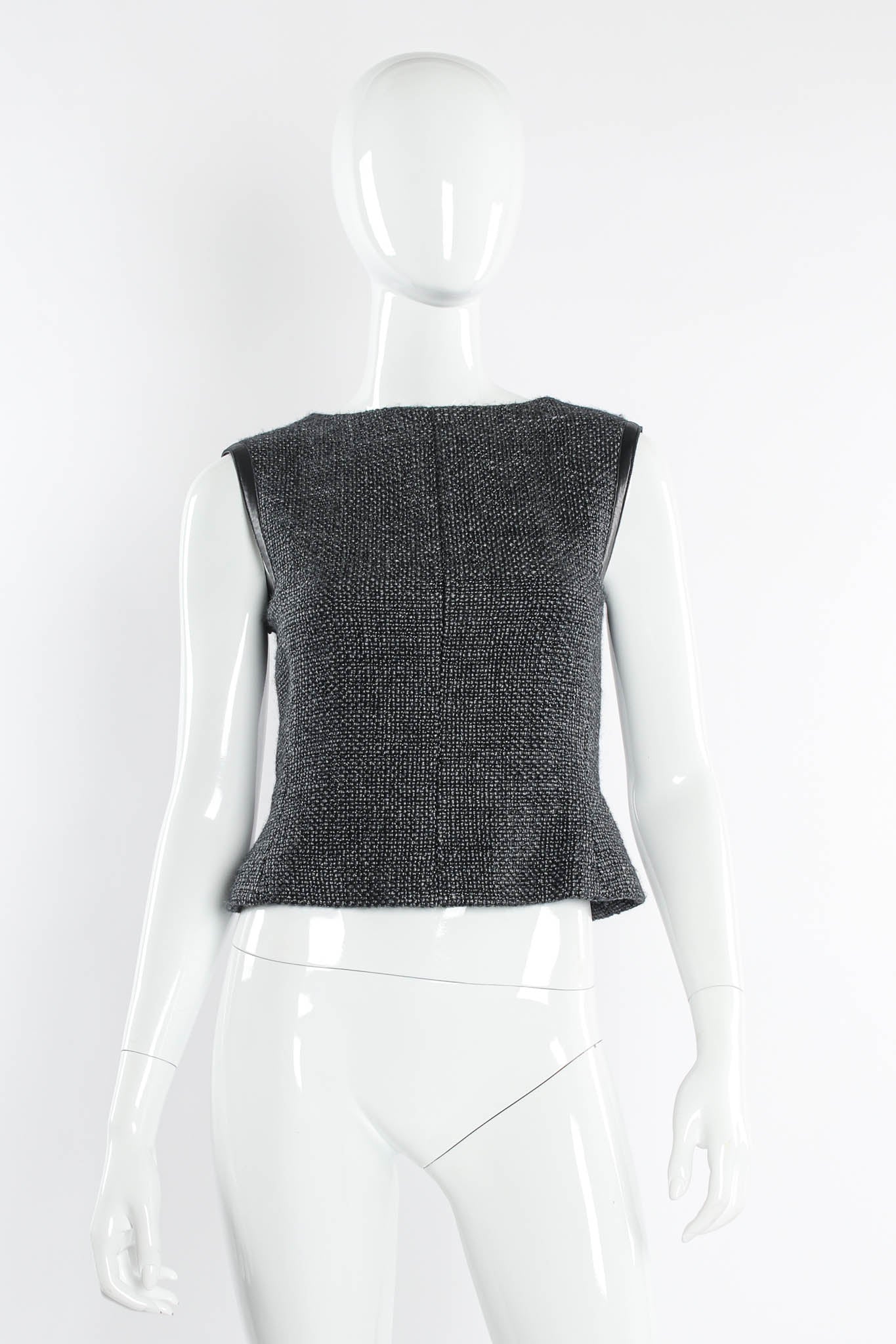 Vintage Chanel Tweed Woven Wool Top & Skirt Set mannequin top front @ Recess Los Angeles