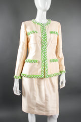 Vintage Chanel 1996P Daisy Bead Jacket & Skirt Suit Bridal Wedding on Mannequin front @ Recess LA