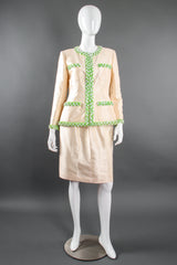 Vintage Chanel 1996P Daisy Bead Jacket & Skirt Suit Bridal Wedding on Mannequin front @ Recess LA