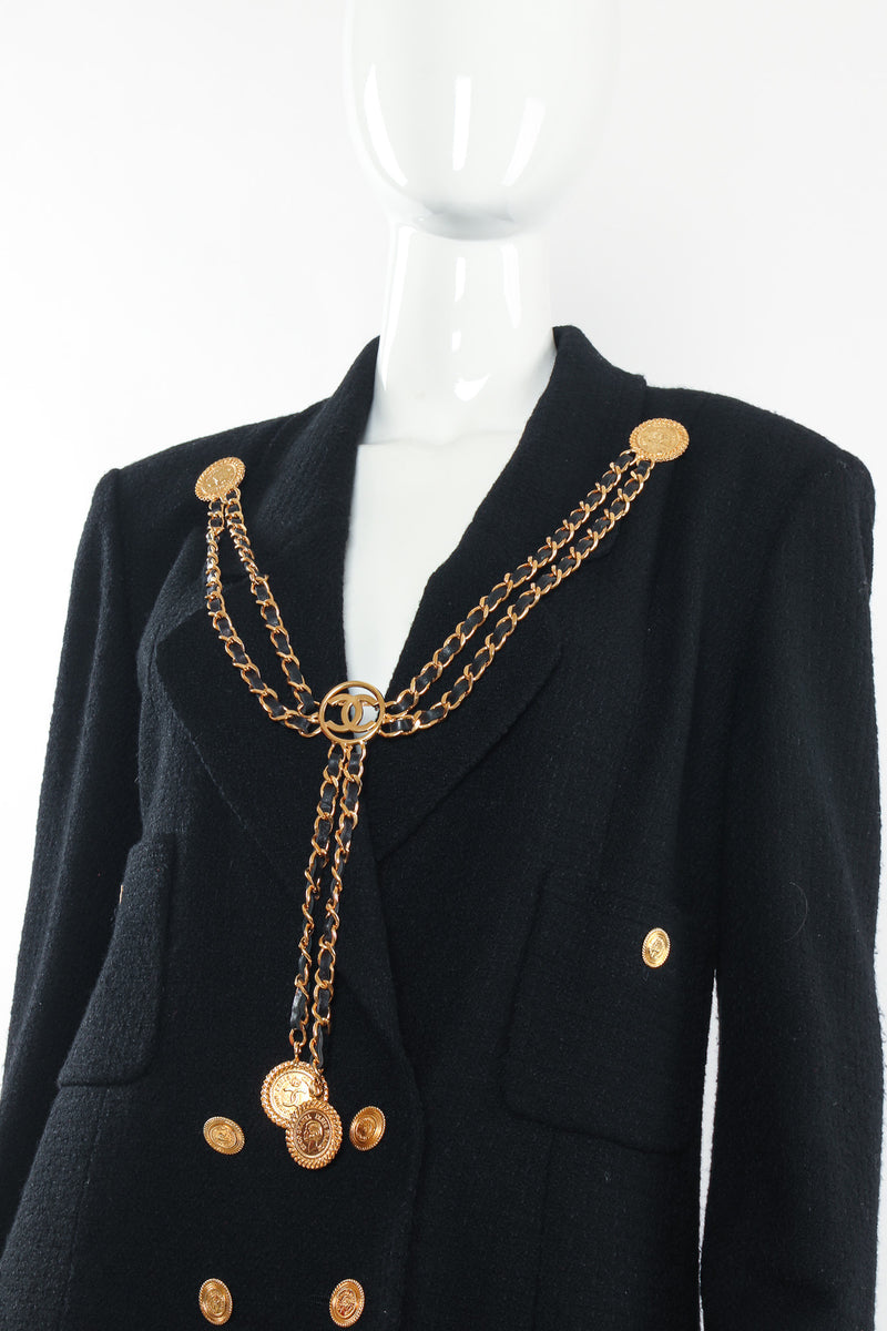 Vintage Chanel Leather Chain Triple Collar Pin on mannequin close angle @ Recess LA