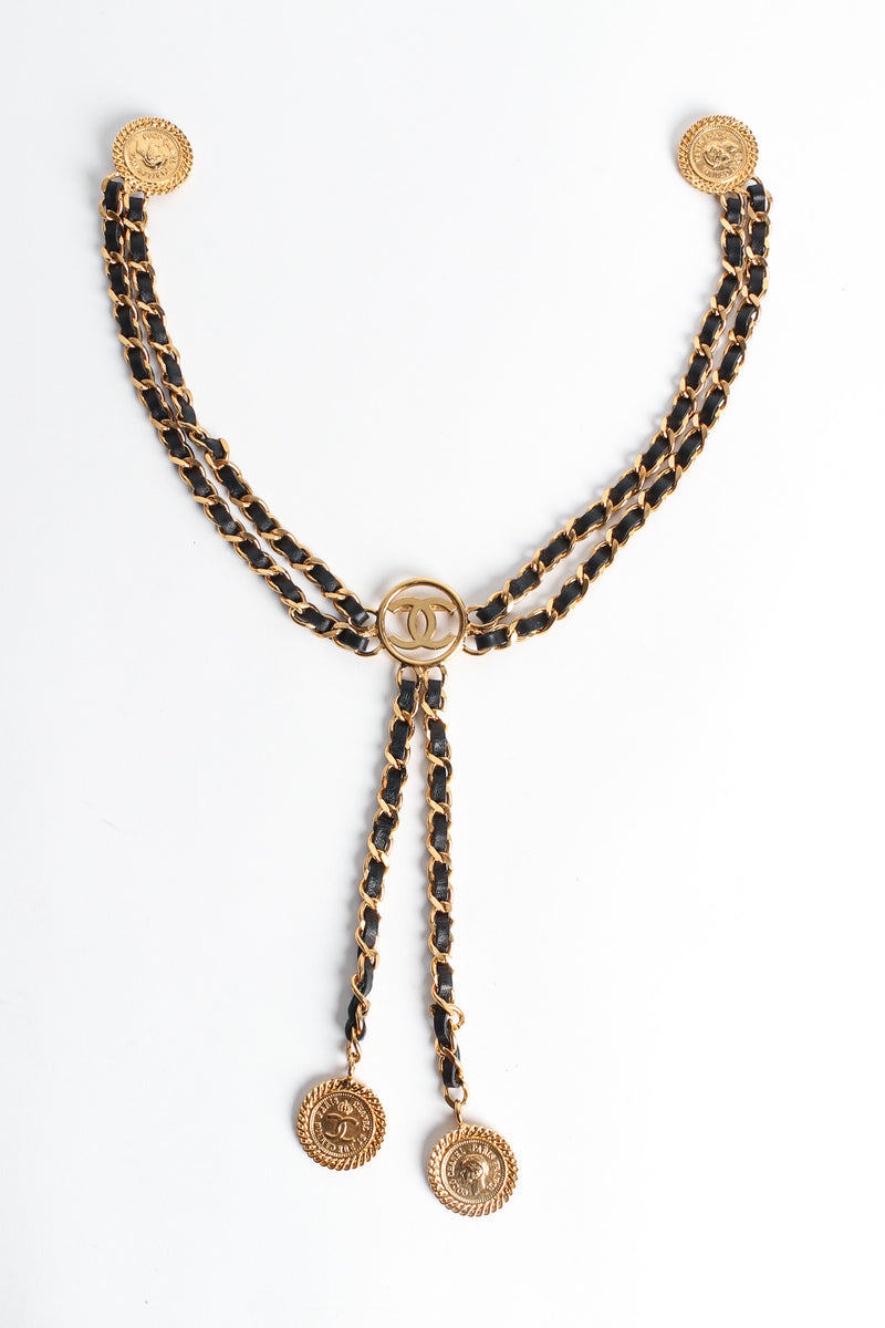 Vintage Chanel Leather Chain Triple Collar Pin front @ Recess LA