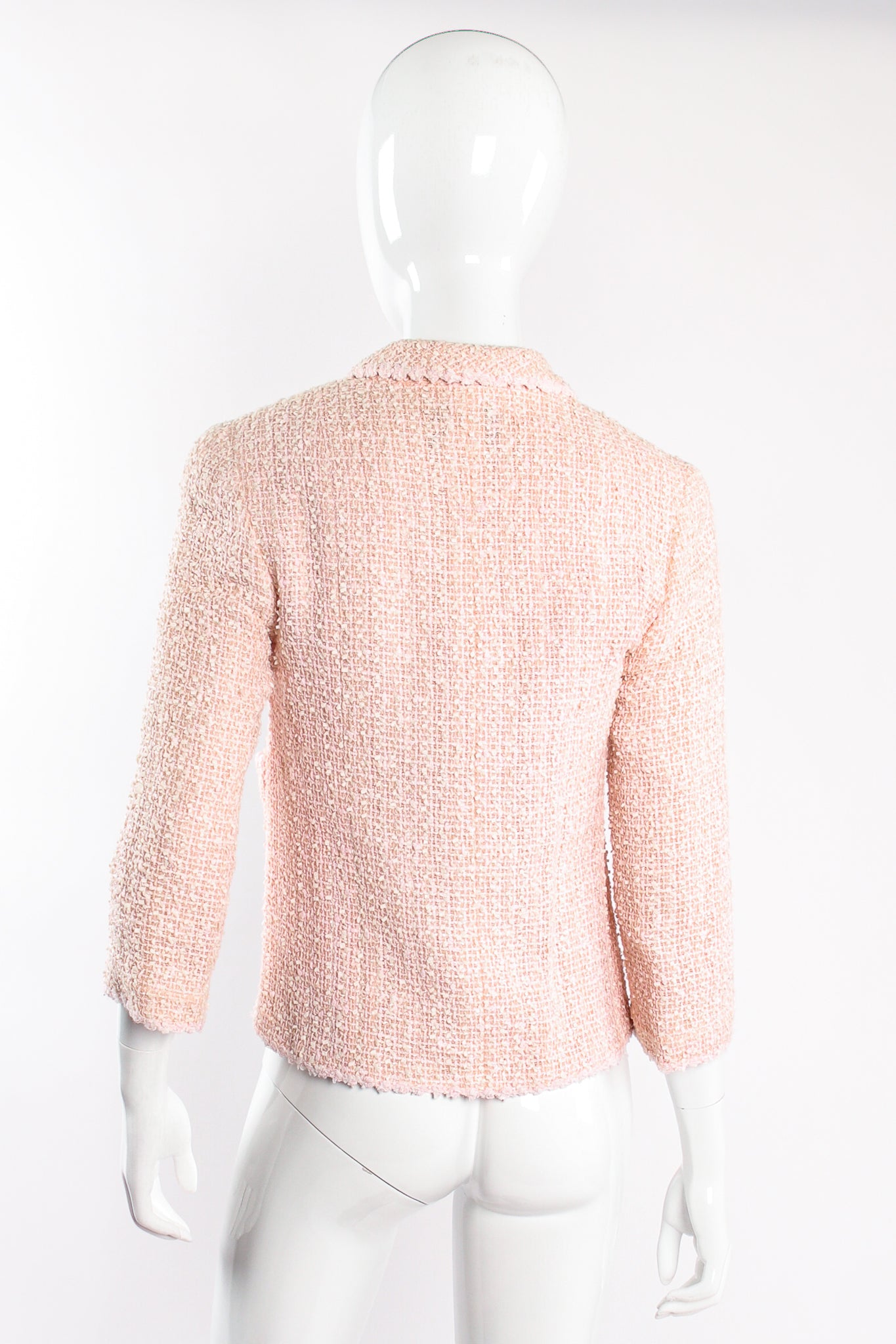 Vintage Chanel 1999P Soft Bouclé Tweed Shirt Jacket on Mannequin back at Recess Los Angeles