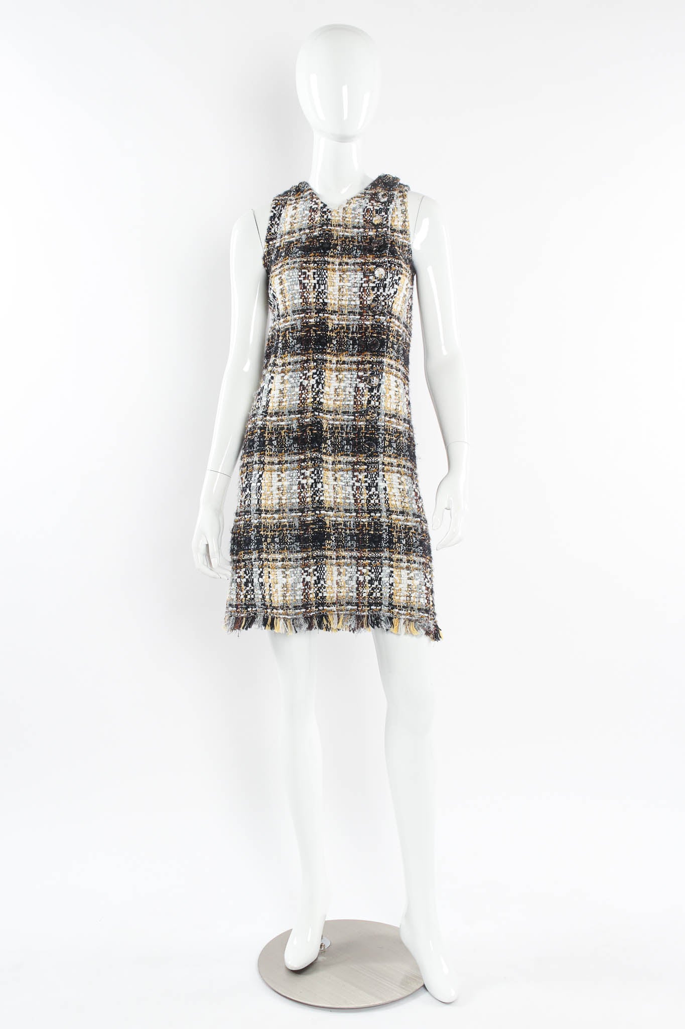 Vintage Chanel 2000s Plaid Boucle Sheath Dress