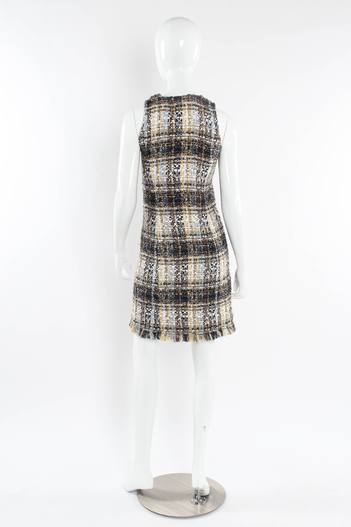 Vintage Chanel 2000s Plaid Boucle Sheath Dress mannequin back @ Recess LA