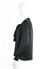 Vintage Chanel CC Pocket Black Silk Tie Neck Blouse on mannequin side at Recess Los Angeles