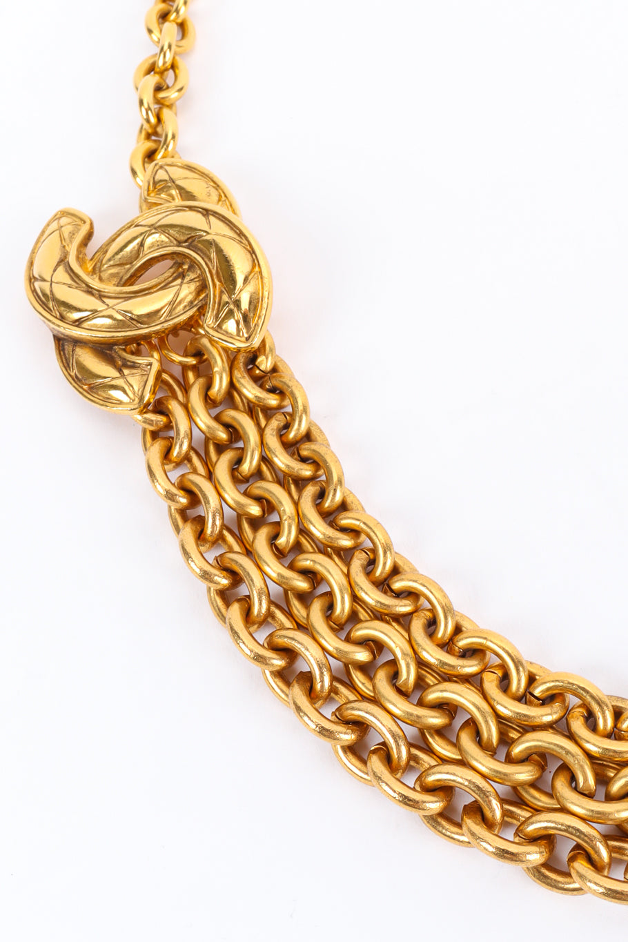 Vintage Chanel Quilted CC Charm Chain Drape Belt chain close @ Recess LA