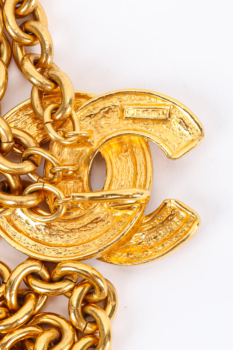 Vintage Chanel Quilted CC Charm Chain Drape Belt signed hook @ Recess LA