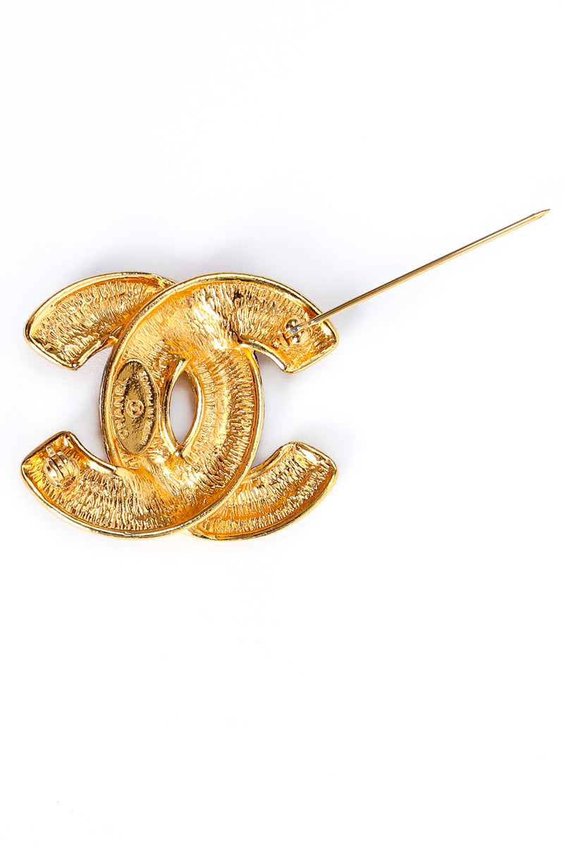 Vintage Chanel Quilted Interlocking CC Logo Brooch backside at Recess Los Angeles