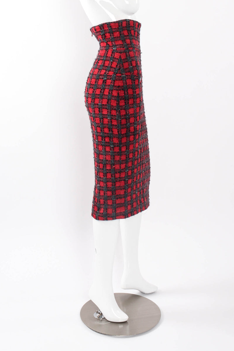 Chanel A/W 2007 High-Waisted Checkered Plaid Skirt side on mannequin at Recess LA