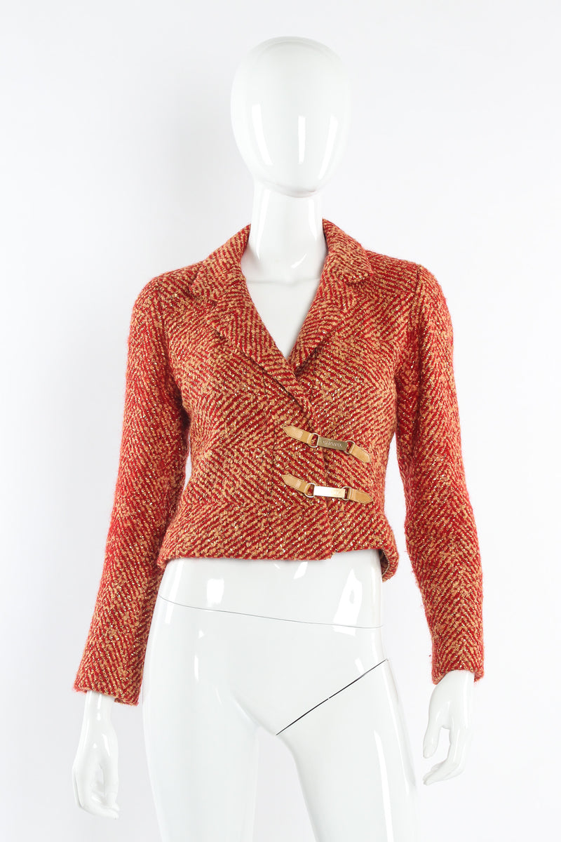 Vintage Chanel 2000A Metallic Speckle Tweed Set mannequin front top @ Recess Los Angeles