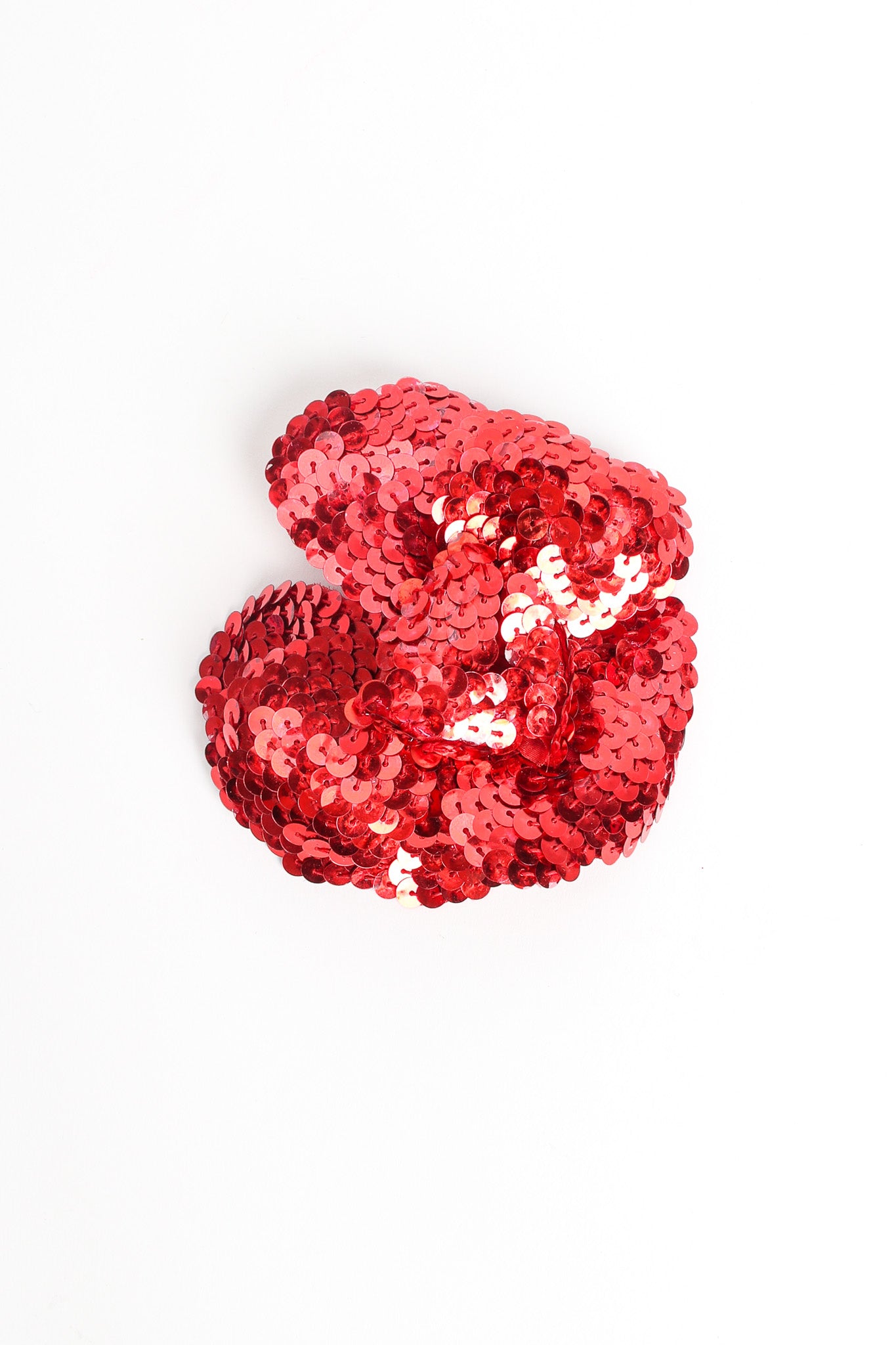 Vintage Chanel 1985 Red Sequin Camellia Flower Pin front aerial @ Recess LA