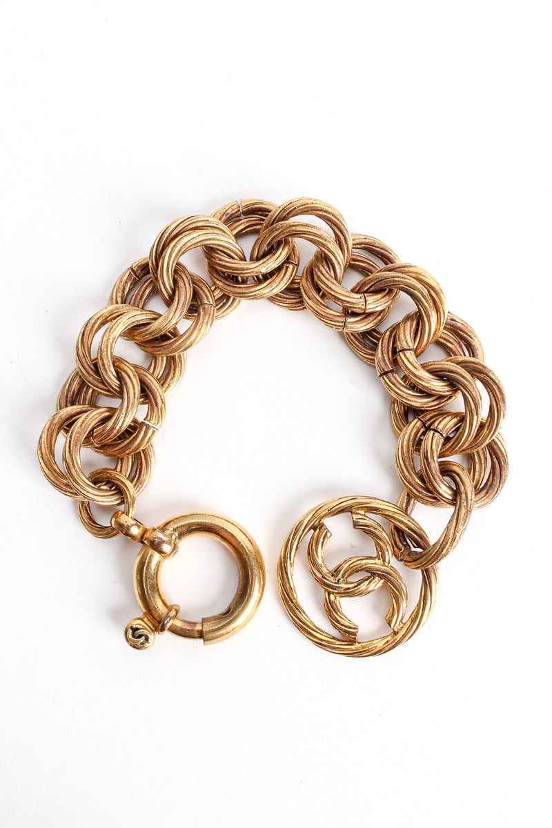 Vintage Chanel Double Rolo Link CC Bracelet round front @ Recess Los Angeles