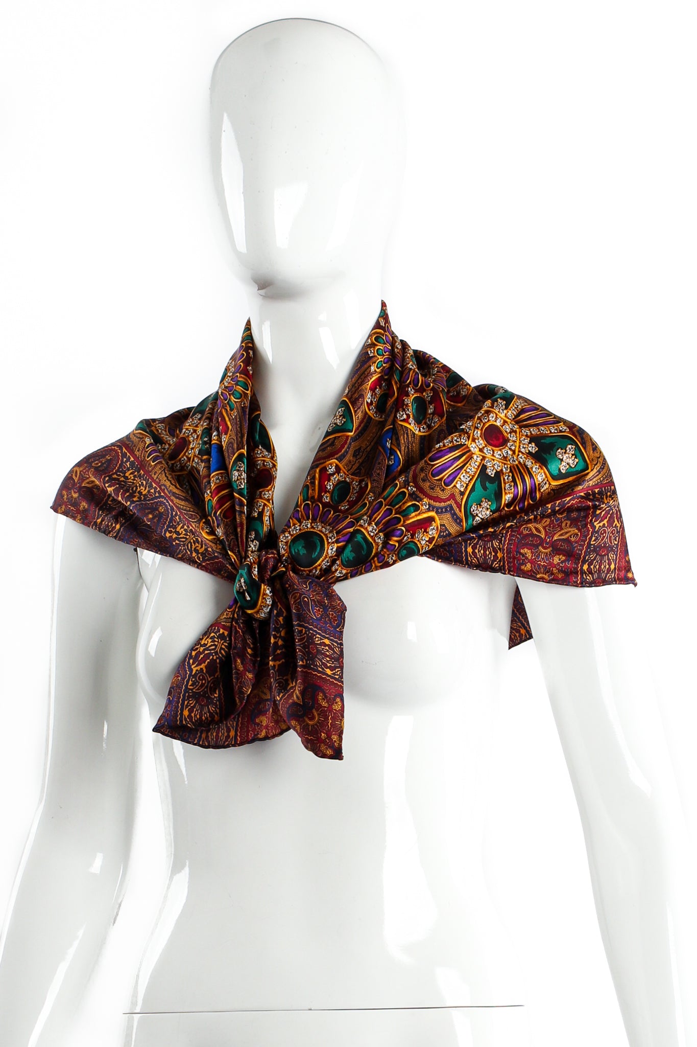 Vintage Chanel Paisley Jewel Print Silk Scarf on Mannequin Tied at Recess LA