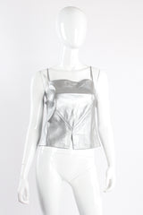 Vintage Chanel S/S 1999 Silver Pearl Leather Tank on mannequin front at Recess Los Angeles