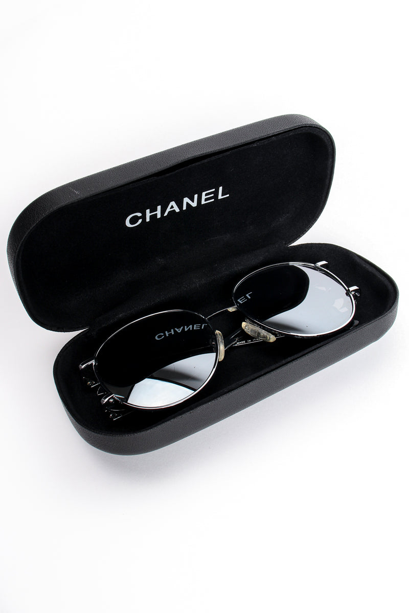 Vintage Chanel 1990s Miller Silver Mirror CC Sunglasses with case at Recess Los Angeles