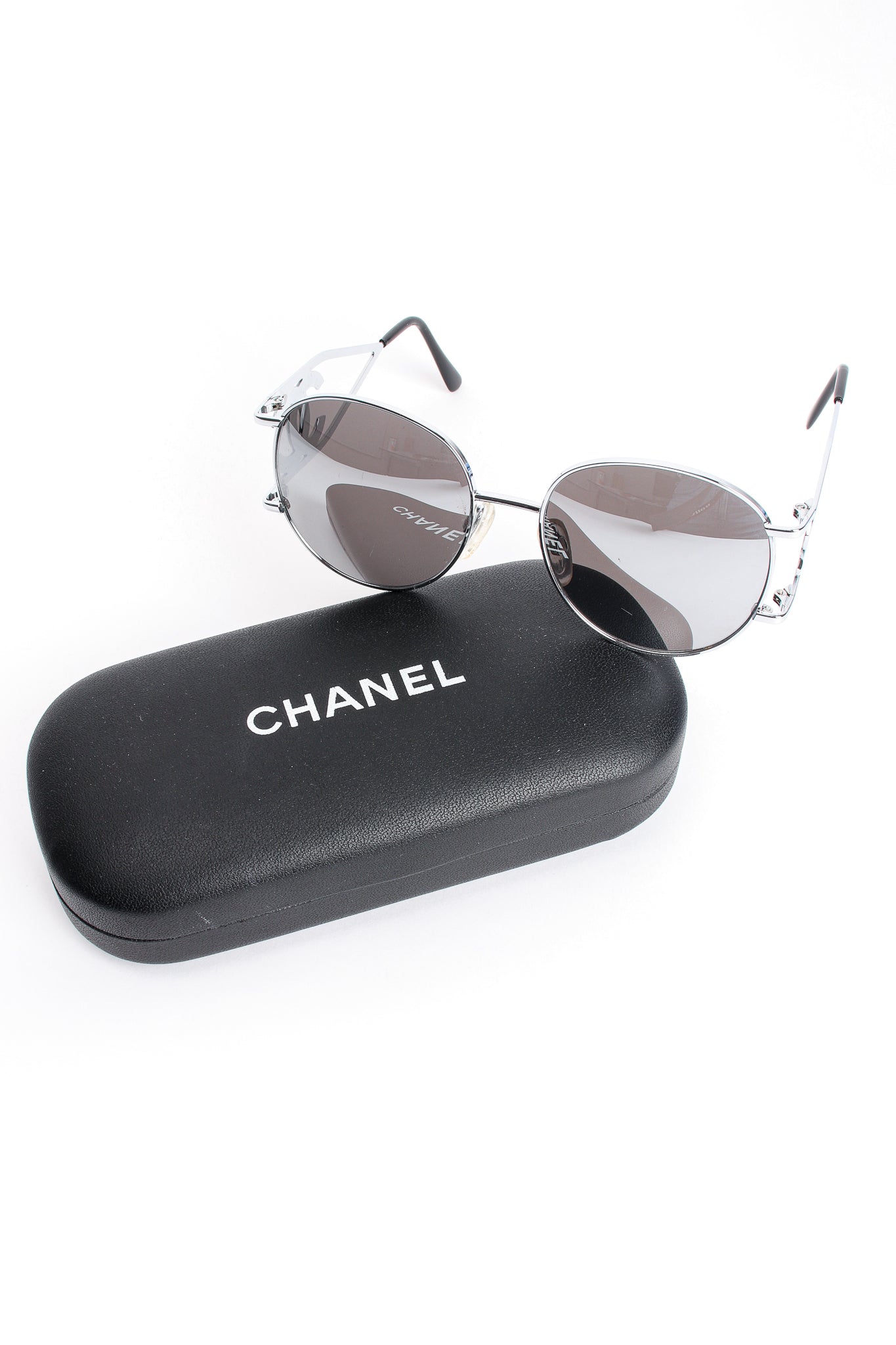 Vintage Chanel 1990s Miller Silver Mirror CC Sunglasses with case at Recess Los Angeles