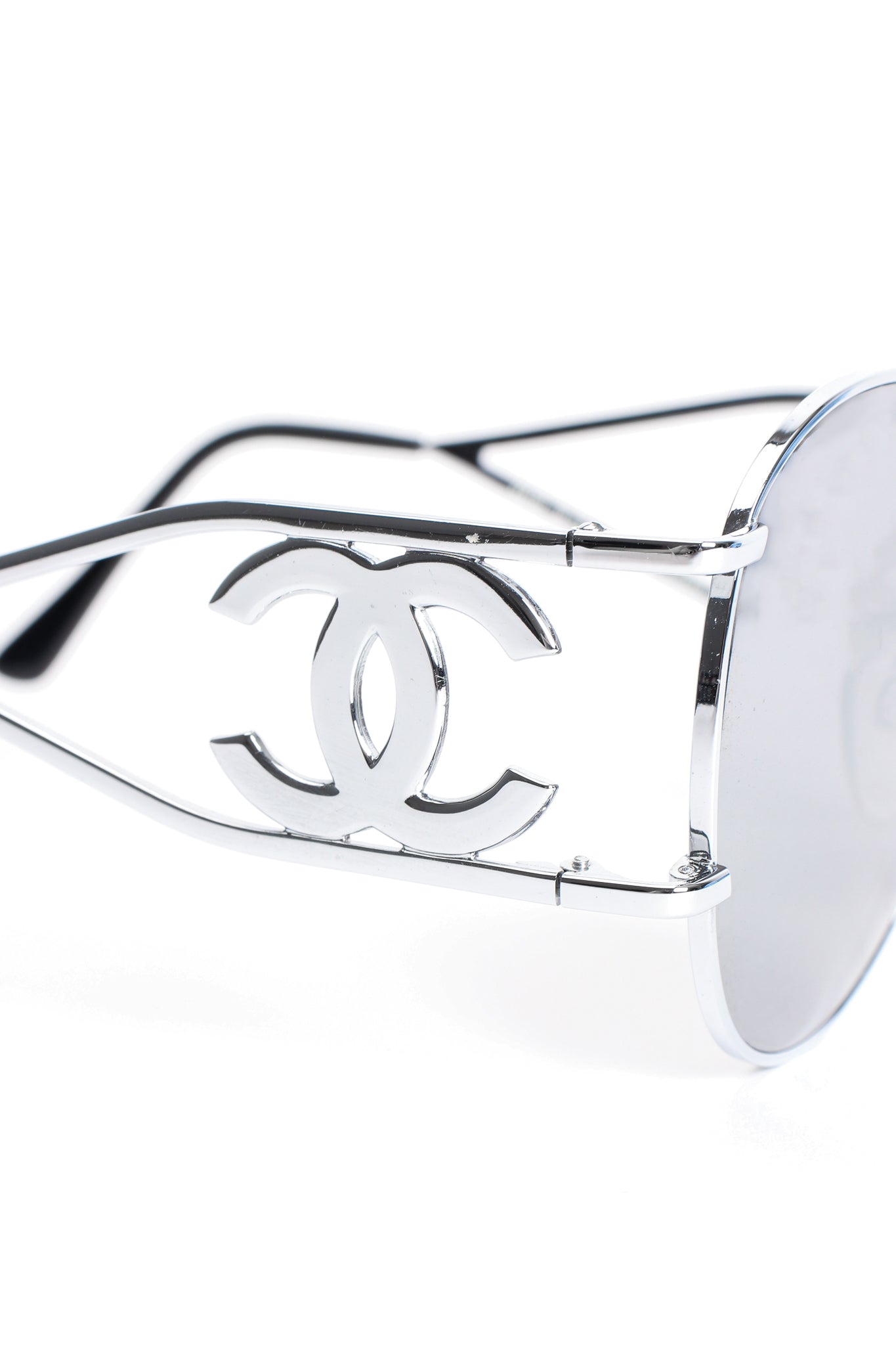 Vintage Chanel 1990s Miller Silver Mirror CC Sunglasses logo at Recess Los Angeles