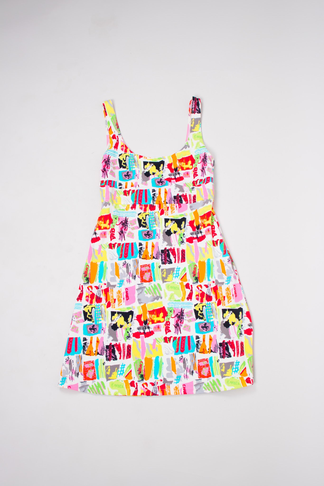 Chanel Graffiti Print Marker Pen Fit and Flare Skater Tank Dress