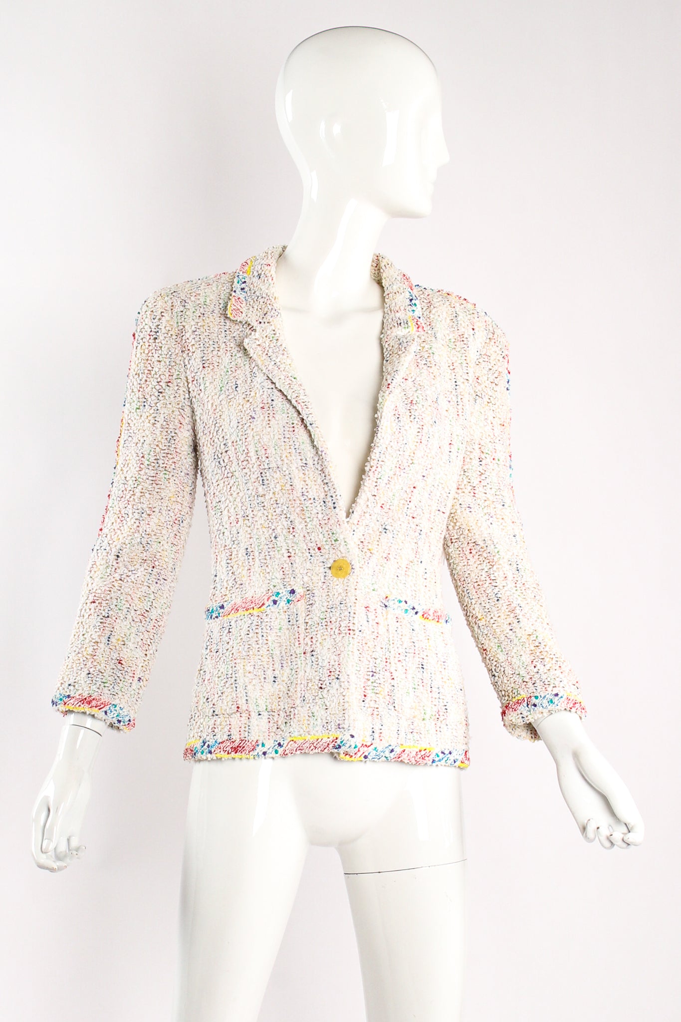 Vintage Chanel 1999P Rainbow Terrazzo Tweed Jacket Set on Mannequin front at Recess LA