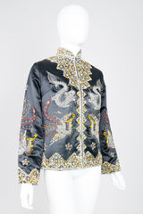 Vintage British Hong Kong Beaded Phoenix Silk Satin Zip Jacket