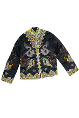 Vintage British Hong Kong Beaded Phoenix Silk Satin Zip Jacket