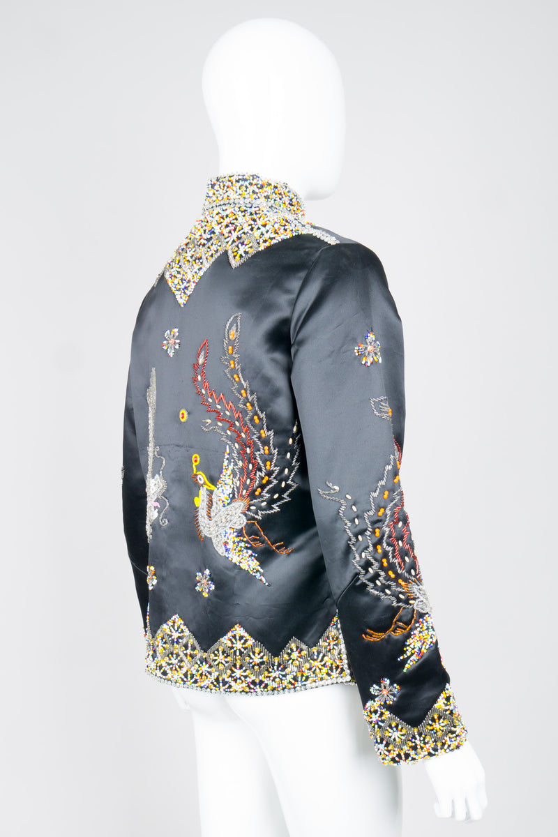 Vintage British Hong Kong Beaded Phoenix Silk Satin Zip Jacket