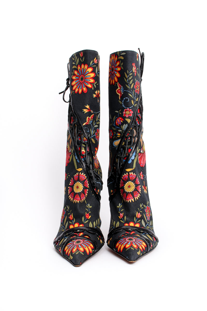 Vintage Christian Dior Floral Print Stiletto Boots front  at Recess Los Angeles