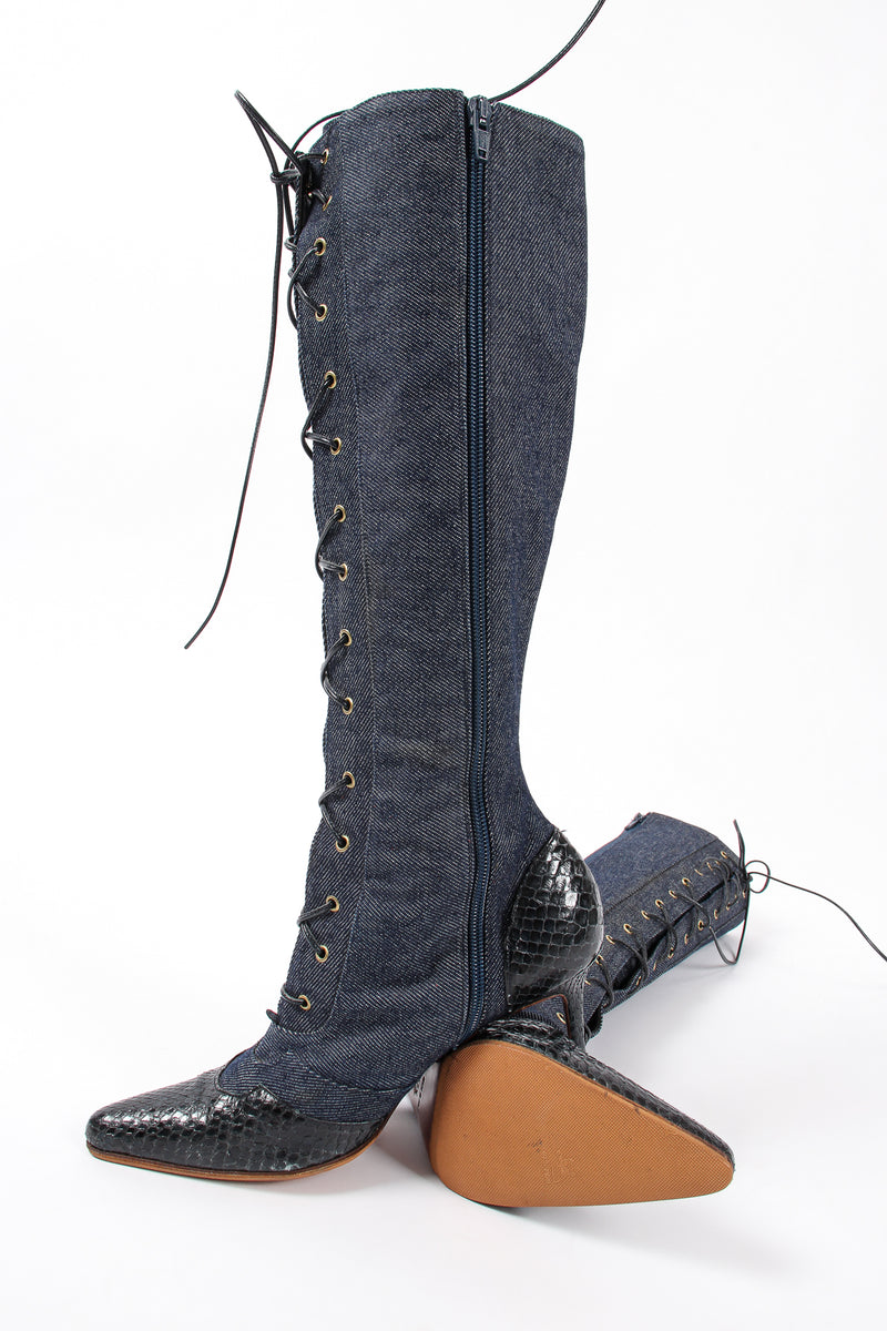 Vintage Christian Dior 2000 Indigo Snakeskin Denim Boots at Recess Los Angeles