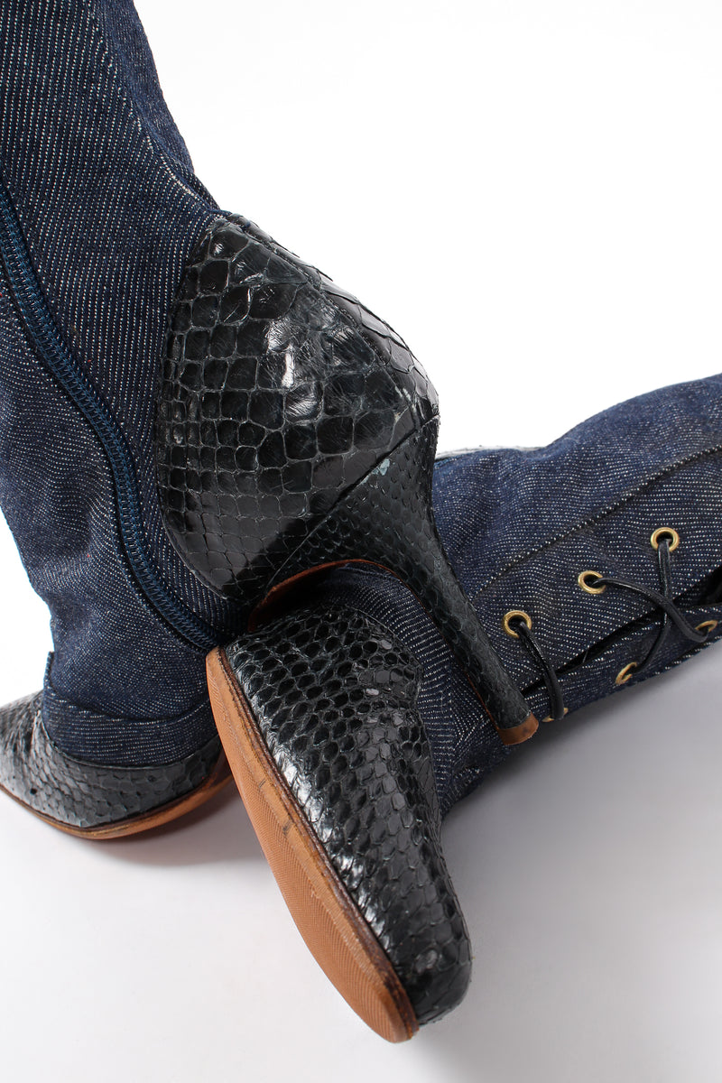 Vintage Christian Dior 2000 Indigo Snakeskin Denim Boots at Recess Los Angeles